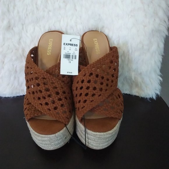 Express Shoes - Express Brown and Cream Wedge Sandals Size 7.5